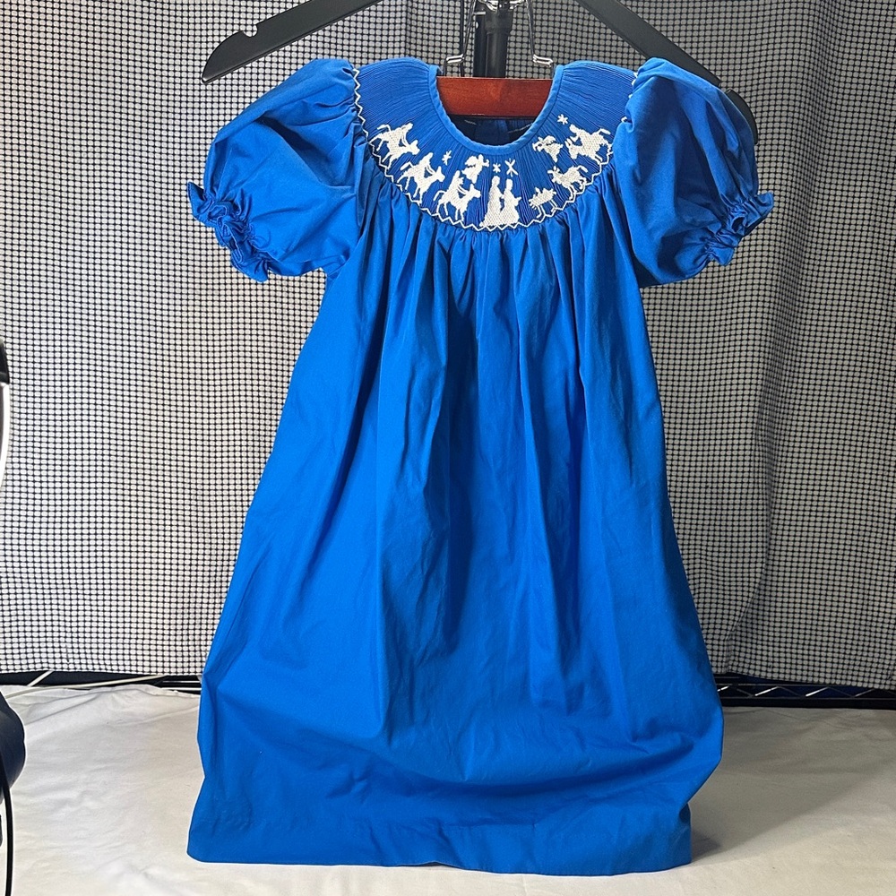 MomMe And More Blue Kids Dress with White Detail